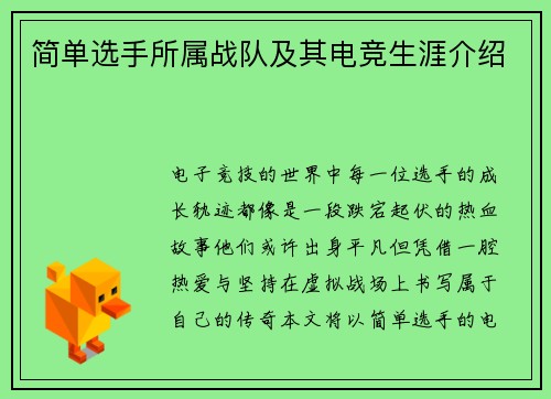 简单选手所属战队及其电竞生涯介绍